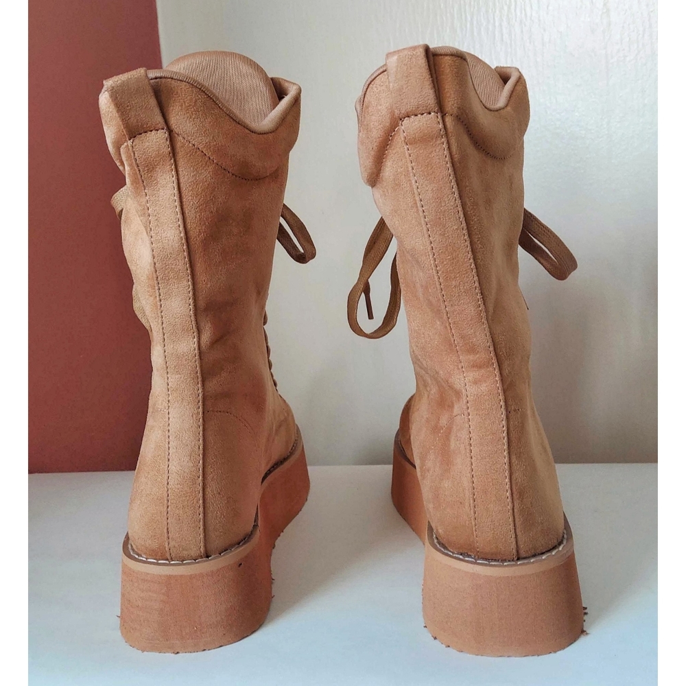 NEW - Ego Tan Lace Up Flatform Suede Boots - Picture 3 of 9